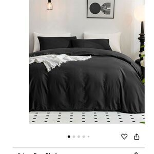JELLYMONI Queen Duvet Cover Set Black Textured Linen Feel 3-Piece Set